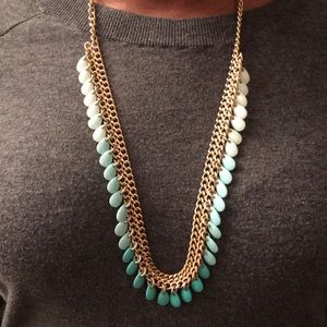 Two tone blue and gold beaded necklace
